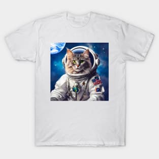 American Domestic Long Hair Astronaut Cat – Lunar Space Adventure T-Shirt